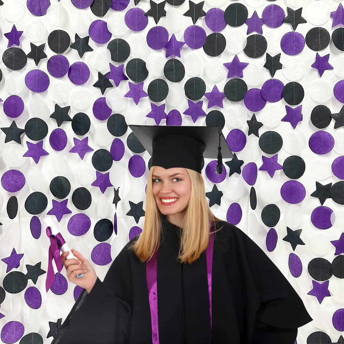 173 Ft Purple Black And White Party Decorations Big Star Circle Dot Backdrop Streamer Garland For Graduation Birthday Bacheloret